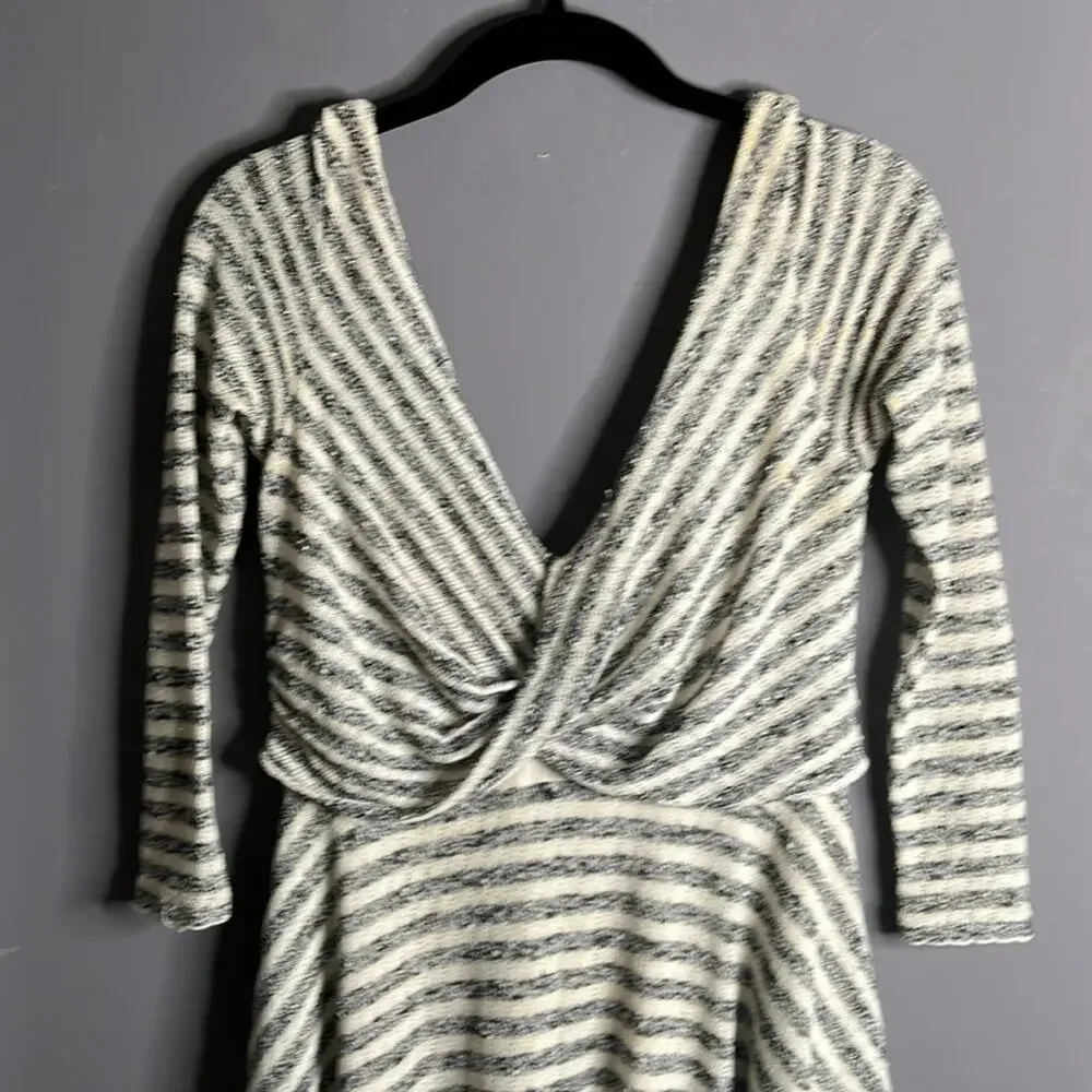 Free People Gray and White Striped Wrap Fit & Flare Dress Size XS